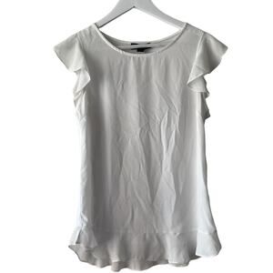 Simply Styled Ruffle Short Sleeve and Hem Blouse in White - Size M